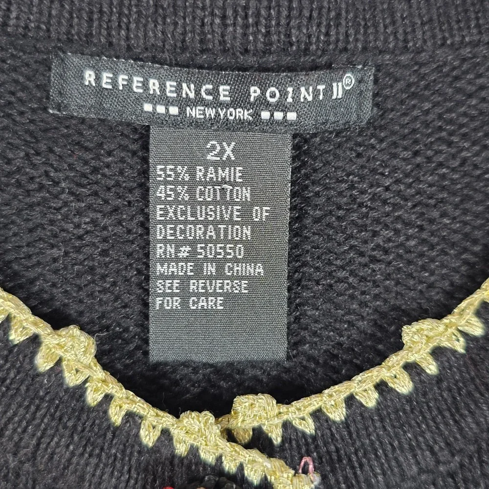 Vintage Reference Point Christmas Poinsettia Beaded Embroidered Cardigan Sweater